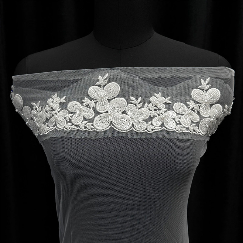 GCW-37-JYB011CEF-1 Beaded Floral Lace Trim for Bridal Wedding Dresses